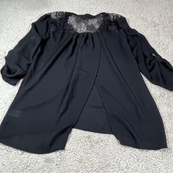 Heartsoul goth black button blouse shoulder lace slit back medium Whimsigoth - Picture 8 of 10